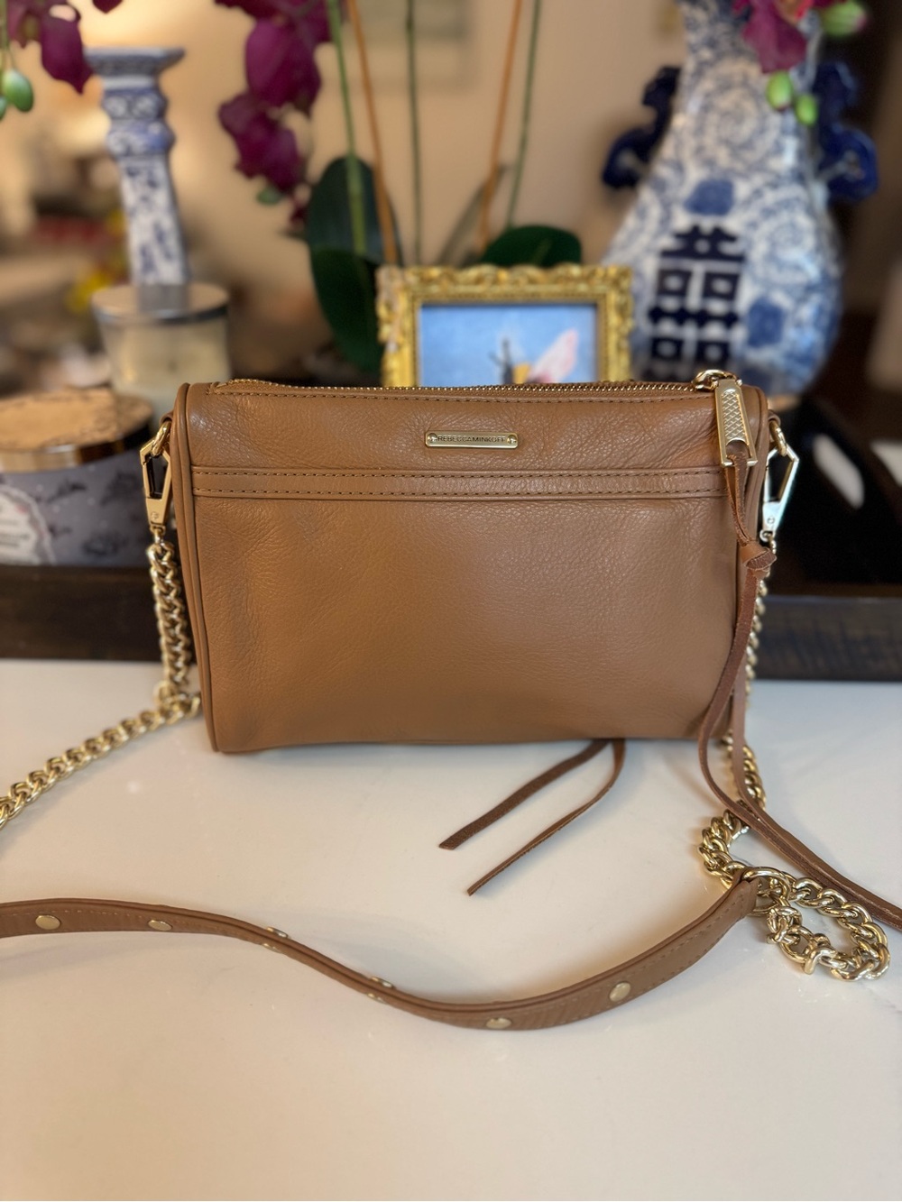 🤎 NWOT REBECCA MINKOFF TAN MINI M.A.C LEATHER CROSSBODY BAG! - Picture 5 of 13